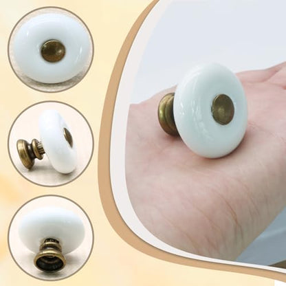 6pcs White Ceramic Cabinet Knobs, Large Round Drawer Knobs - size: 6pcs-Large-Antique Bronze