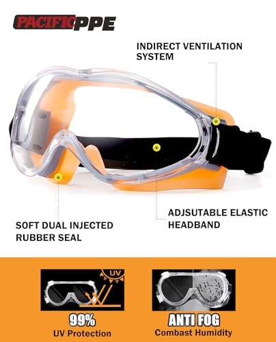 PACIFIC PPE Safety Goggles, Anti-Fog Anti-Scratch Wraparound Eyewear