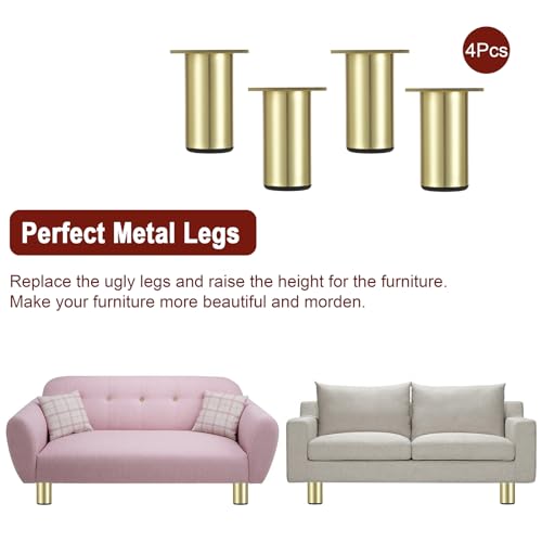 BSTKEY 4Pcs 3 Inch Aluminum Alloy Furniture Cabinet Legs - Adjustable Replacement Legs for Furniture Cabinet Foot Legs Sofa Bed Desk Table Feet Support, Gold - size: 3 Inch