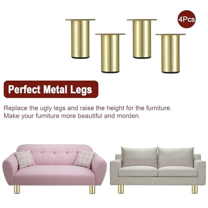 BSTKEY 4Pcs 3 Inch Aluminum Alloy Furniture Cabinet Legs - Adjustable Replacement Legs for Furniture Cabinet Foot Legs Sofa Bed Desk Table Feet Support, Gold - size: 3 Inch