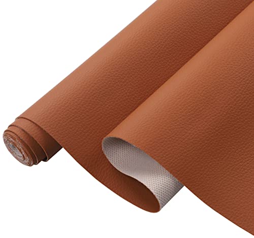 Picheng Lychee Faux Leather Fabric - 13.8" x 53" Brown Faux Leather Roll - color: Brown