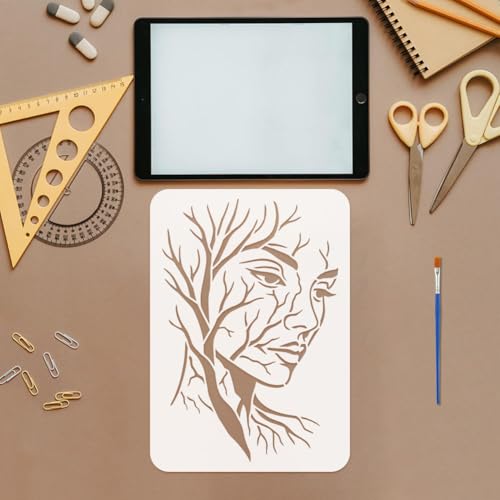 FINGERINSPIRE Tree Branch Face Painting Stencil 8.3x11.7inch with a Brush Hollowed Face Painting Stencils Facial Contours Drawing Template for Crafts Wood Canvas Furniture Wall Decoration - style: Tree Branch Face