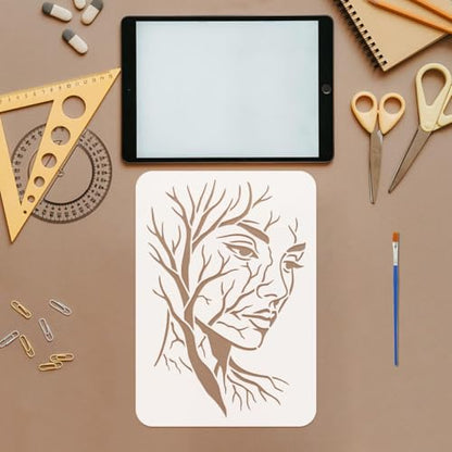 FINGERINSPIRE Tree Branch Face Painting Stencil 8.3x11.7inch with a Brush Hollowed Face Painting Stencils Facial Contours Drawing Template for Crafts Wood Canvas Furniture Wall Decoration - style: Tree Branch Face