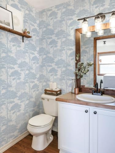 Ismoon Blue Peel Stick Wallpaper Forest Mural Toile Stick on Wallpaper - color: Dusty Blue, size: 17.3" x 393"