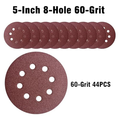 44 Pack 5 Inch 8-Hole Hook and Loop Sanding Discs Sandpaper Red Round 60 Grit Sandpaper for Random Orbital Sander - style: 60 Grit 44-Pack