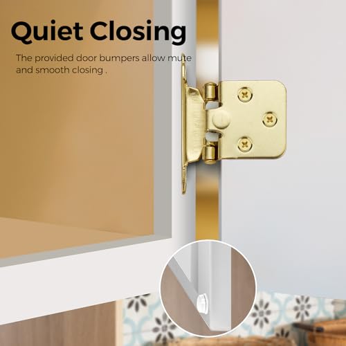 30 Pack 15 Pair Gold Cabinet Hinges, 1/2" Overlay Semi-Concealed Hinges - color: Gold, size: 1/2" Overlay