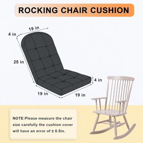 Rocking Chair Cushion - Chenille Fabric, High-Density Sponge, Durable Comfort Non-Slip Bottom Tufted Seat Pads with Ties, Chenille︱Dark Grey, 44x19x4 inch - color: Dark Grey