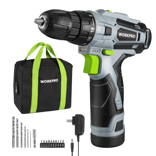WORKPRO Cordless Drill Driver Kit, 12V Electric Screwdriver Driver Tool Kit, 3/8" Keyless Chuck, Charger and Storage Bag Included - color: Green