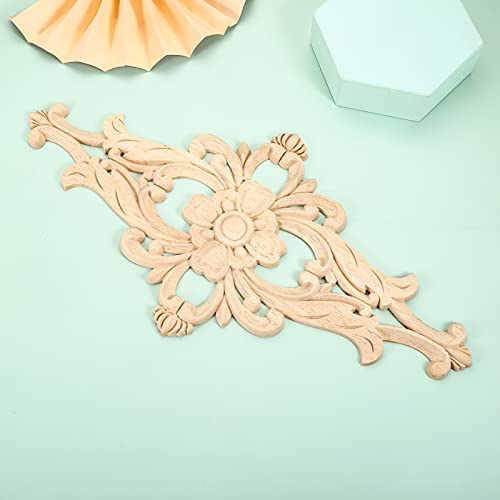 2Pcs Wood Carved Appliques Central Wooden Carving Onlays Furniture Decals - size: 2-Pack, 16 x 8 inches