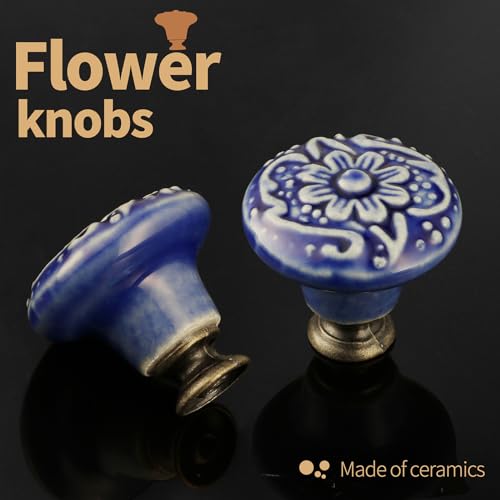 Ceramic Cabinet Knobs, Embossed Floral Design - Purple, 20pcs - color: Purple