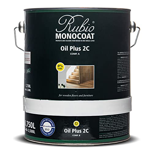 Rubio Monocoat Wood Oil Finish 1,750 ft² | Oil Plus 2C | Quick-Dry, Eco-Friendly Linseed Wood Oil for Indoor Use, Includes Accelerator (Part B) | Protector | 3.5 L, Pure - color: Pure, size: 3.5 Liters
