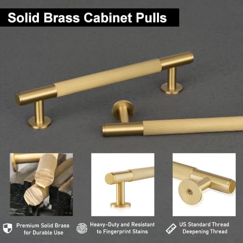 QOGRISUN 2-Pack Solid Brass Cabinet Pulls, 5-Inch Hole Center Handles - size: 5-Inch(128mm)Hole Centers Bar Pull