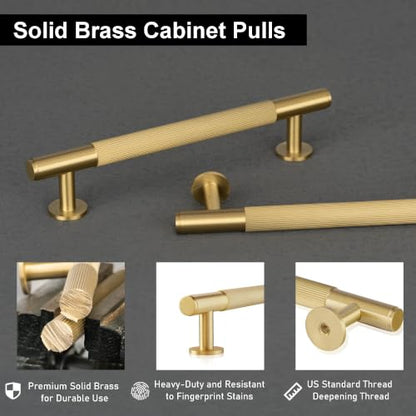 QOGRISUN 2-Pack Solid Brass Cabinet Pulls, 5-Inch Hole Center Handles - size: 5-Inch(128mm)Hole Centers Bar Pull