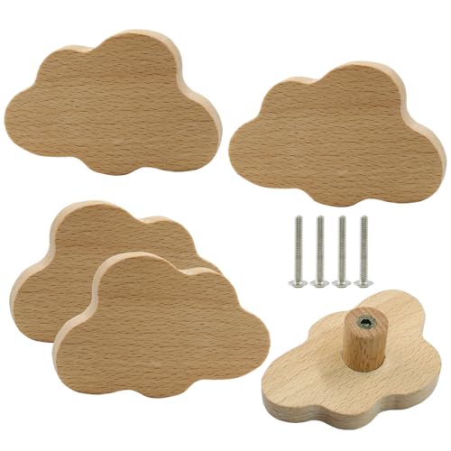 Cloud Shaped Wooden Knobs, Large, 85 x 55 mm, 6Pcs - size: 85 x 55 mm