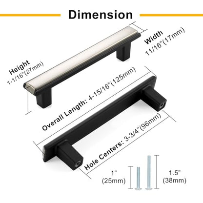 Black and Chrome Cabinet Pulls & Handles 3-3/4 Inch 10 Pack 2281 - color: Matte Black & Polished Chrome, size: 3-3/4 In Hole Distance, style: 10 Pack