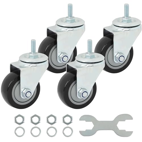 Finnhomy Swivel Caster Wheels 3 Inch Threaded Stem Casters Set of 4 Heavy Duty 3/8"-16 x 1 Anti-wear Polyurethane Industrial Castor Wheels for Cart/Furniture Load Bearing 2200 Lb Smooth Casters Black - style: 3 Inch
