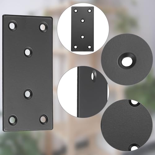 Sumnacon Mending Plate-12Pcs Stainless Steel Flat Plates with Screws,4x2 Inch Sturdy Metal Flat Straight Brace Bracket, Black Metal Brace for Wood Furniture Shelf Connect Repair Fix Joint Reinforce