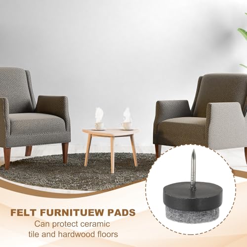 PATIKIL 22 mm Nail-on Felt Pads 40Pcs Round Felt Furniture Sliders Black - color: Black, size: 22 mm
