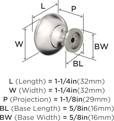 Amerock 1-1/4" Round Edona Polished Nickel Cabinet Knob - color: Polished Nickel, size: 1-1/4 Inch (32 mm) Diameter