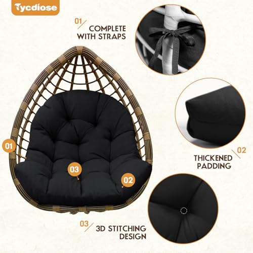 Egg Chair Cushion Replacement, Waterproof Outdoor Hanging Egg Chair Cushion Hammock Swing Chairs Cushions Pads, U-Shaped Thickened Cushions for Hanging Eggs Chairs, 47x33x7 Inches (Black) - color: Black