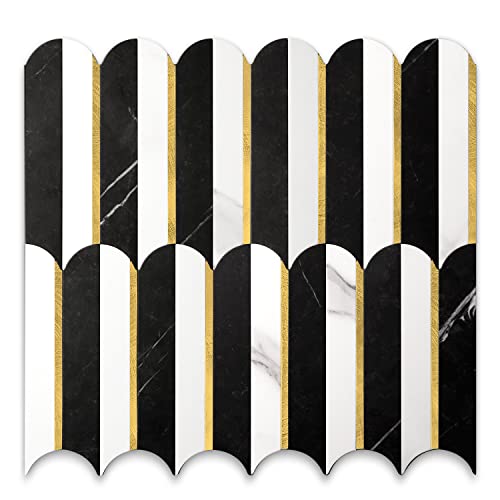 Vamos Tile Peel and Stick Backsplash Seamless Tile,10-Sheet Fish Scale Tile - color: Black+White+Gold