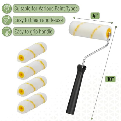 Bates- 4 Inch Paint Roller Set, 18 pcs, 1x Plastic Paint Tray, 3X Disposable Tray Liners, 1x Roller Frame, 5X Foam Covers, 5X Microfiber Covers, 3X Foam Brushes (1", 2", 3") - size: 2 x 0.1 x 1 inches