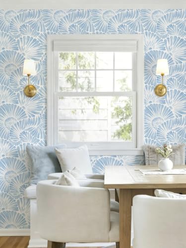Ismoon Blue and White Wallpaper Peel and Stick Wallpaper Boho 17.3in x 6.56ft Removable Coastal Geometric Wall Paper for Bathroom Bedroom Nursery Home Wall Waterproof Vinyl - color: Blue and White, size: 17.3" x 78.7"