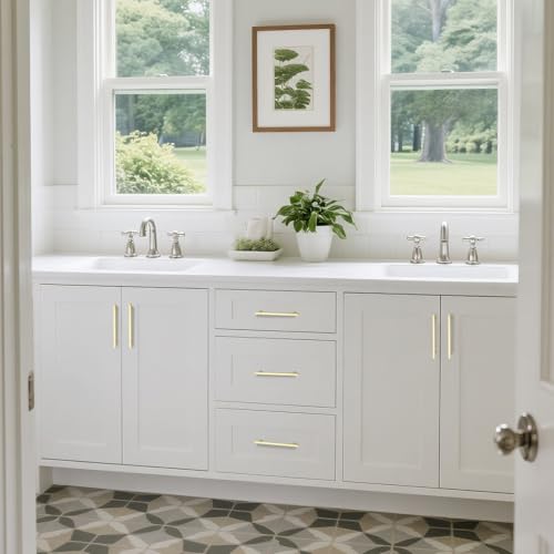 Lardmon 10 Pack Brushed Gold Modern Cabinet Pulls 5.2 Inch(133mm) Total Length | 3.75 Inch(96mm) Hole Center Bar Pulls Kitchen Cabinet Handles Solid Drawer Pulls Heavy Duty Kitchen Cabinet Hardware - color: Brushed Gold, size: 3.75 Inch Hole Center, style