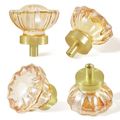 4 Pack Glass Cabinet Knobs and Pulls, Round Champagne Crystal Knobs for - color: Champagne Crystal and Satin Brass Base, size: 4 Pack (36mm)