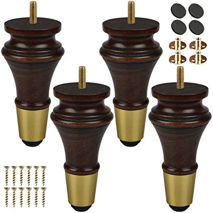 6 inch Solid Wood Furniture Spool Legs with Gold Caps, 4PCS Wenge - color: Wenge, size: 6"/ 15cm