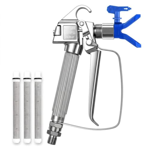 6 PCS Airless Paint Sprayer Gun Kit,3600 PSI Spray Gun,517 Reversible Spray Tip,3 Filters and Nozzle Seat for Wall, Fence, Cabinet,Furniture,Door and DIY Painting - color: Silver