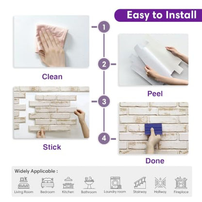 3D Peel and Stick Faux Brick Wall Panels 15.7" x 11.8" 10-Pack - color: BRICK-K