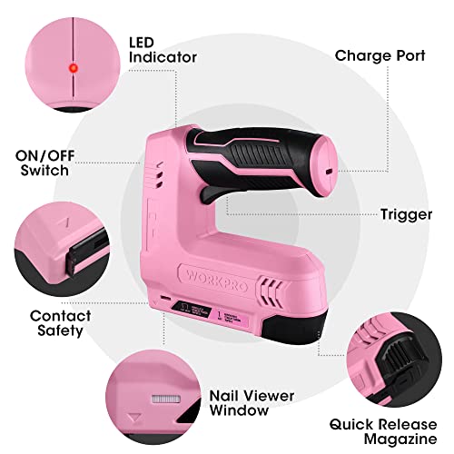 WORKPRO Electric Staple Gun, 2-in-1 Brad Nailer Electric - color: Pink