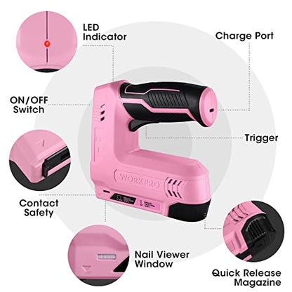 WORKPRO Electric Staple Gun, 2-in-1 Brad Nailer Electric - color: Pink