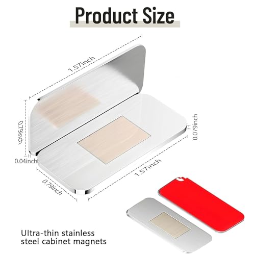 10 Pack Ultra Thin Cabinet Door Magnet, No Drilling Magnetic Door Catch for Closure, Strong Adhesive Drawer Magnet to Stay Closed, Stainless Steel 0.8"x1.6" - Pet Kid Safe