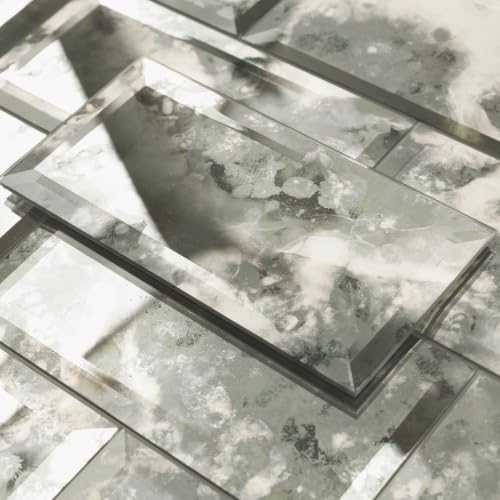 Lovdeco Peel & Stick Silver Antique Mirror Tile 3x6 Inch Beveled (40 Pcs) - color: Sliver Light Antique, size: 3x6 Inch
