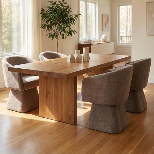 VKNOW Upholstered Swivel Dining Chairs Set of 4 with Barrel Back and Arm - color: Dark Brown