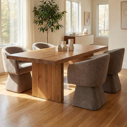 VKNOW Upholstered Swivel Dining Chairs Set of 4 with Barrel Back and Arm - color: Dark Brown