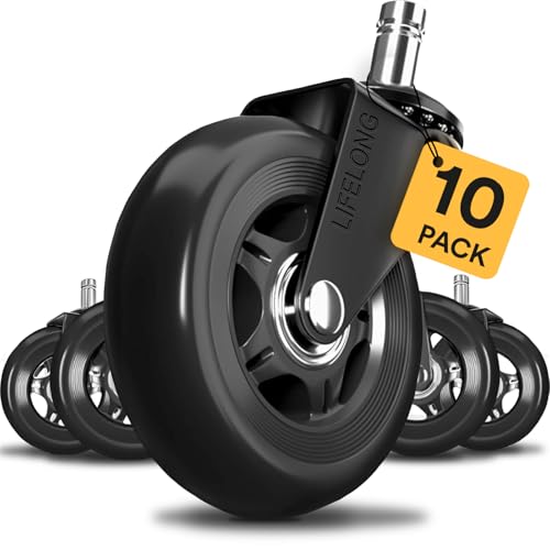 Lifelong Office Chair Wheels Replacement, Heavy Duty, 10-Pack Universal Fit - color: Black, size: 3 Inch