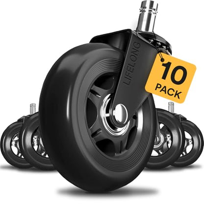 Lifelong Office Chair Wheels Replacement, Heavy Duty, 10-Pack Universal Fit - color: Black, size: 3 Inch