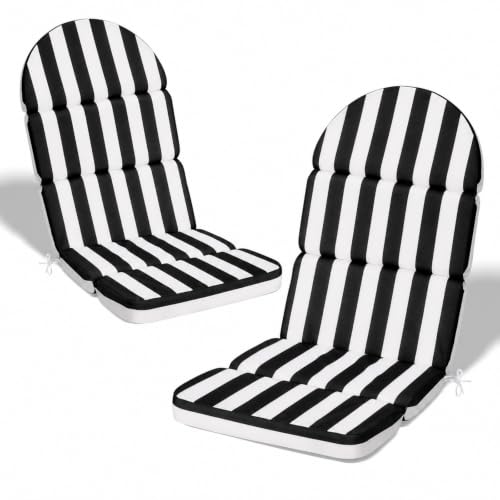 Adirondack Chair Cushion, 50x20 in Outdoor Rocking Seat Pad, 2 Pack - color: Black White Stripe, size: 2 pack