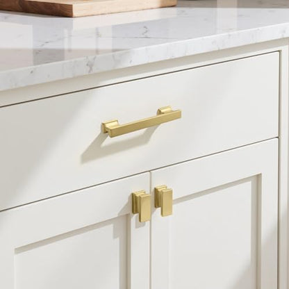 KNOBWELL 6 Pack Brushed Gold Solid Cabinet Pulls 5 Inch(128mm) Hole Center Kitchen Cabinet Handles,Cabinet Hardware for Cupboard Drawer Pulls - color: Brushed Gold, size: Hole Center：5 inch（128mm）