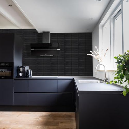 Backsplash Tile for Kitchen Peel and Stick, New Upgrade Premium Matte Black Stick on Tiles for Backsplash Kitchen, Matte Black (10-Sheet). - color: Black