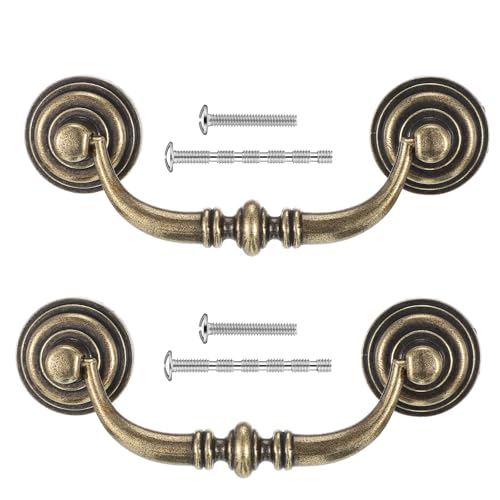 2 Pcs Drop Bail Dresser Handles Vintage, 3.7" Hole Center Antique Drawer Handles, Bronze Antique Cabinet Pulls for Cabinet Dresser Drawer - size: 3.7in