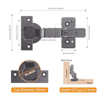 Chibery 50 Pack Frameless Inset Soft Close Concealed Hinges, Black Titanium Plated, Self Closing, 105° Open Angle 3D Adjustment, Stop 85 ＆ 105 Degrees, Clip On, Stainless Steel for Cabinet Door - size: Inset