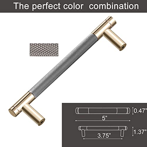 10 Pack 3 3/4 Inch 96 mm Bar Cabinet Pulls Gold and Grey Knurled Handles for Brushed Gold Drawer Pulls Cupboard Aluminum Handles - color: Gold and Grey, size: 3 3/4 Inch