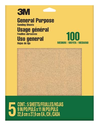 3M Sandpaper, 100 Grit, 5 Sheets, 9 in x 11 in, Sands Paint, Wood & Metal, Great For General Purpose Sanding, Medium Aluminum Oxide Sand Paper (9002NA-20) - size: 9 in x 11 in, style: Medium