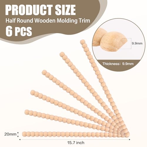 Wood Bobbin Trim Molding Beaded Wood Trim 15.7 Inch Long - size: 20mm