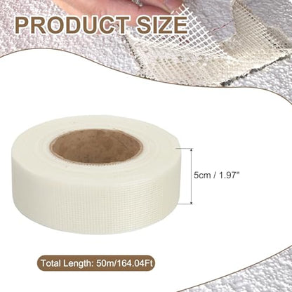 PATIKIL Drywall Repair Mesh Tape, 2 inch x 164 ft Fiberglass Repair Patch Self-Adhesive Dry Wall Joint Tape 12 Mesh Wall Hole Crack and Seam Patch, White - size: 2 inch x 164 Feet