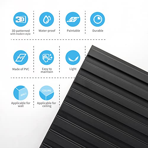 Art3d 3D Fluted Textured Slat Wall Panels, 19.7 x 19.7 in, 12-Pack, Black - color: Square - Black, size: 19.7 x 19.7in.